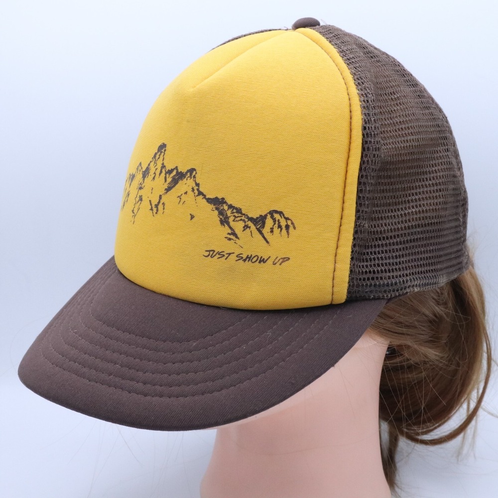 "Just Show Up" COBRA Trucker Mesh Hat Brown/Yellow OSFA Adjustable